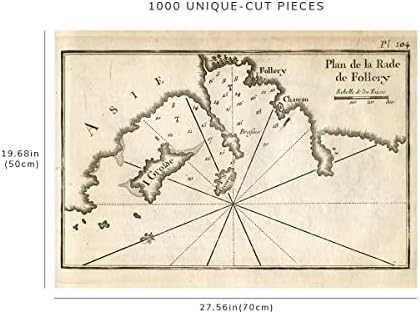 Пъзел от 1000 части-Карта Сатен 1764 г. | Стр. 104. План на местността Фоллери, план залив Фоллери |Исторически антики V