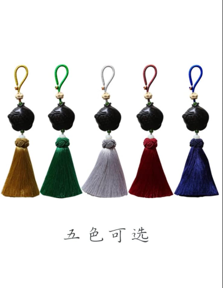 zhangruixuan-Shop 中国风流苏包包挂饰配件后视镜挂件黑檀木吉祥福鱼文艺创意礼品女(银灰色)