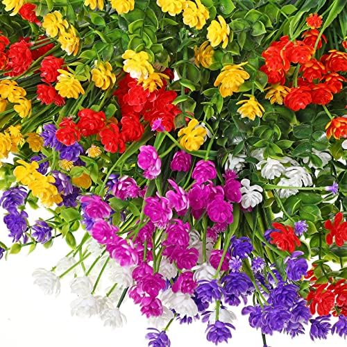 WILLBOND 12 Лъчи от Изкуствени цветя от Улицата, Устойчиви на uv изкуствени Растения, Храсти и Пластмасови Цветя на Едро за Висящи