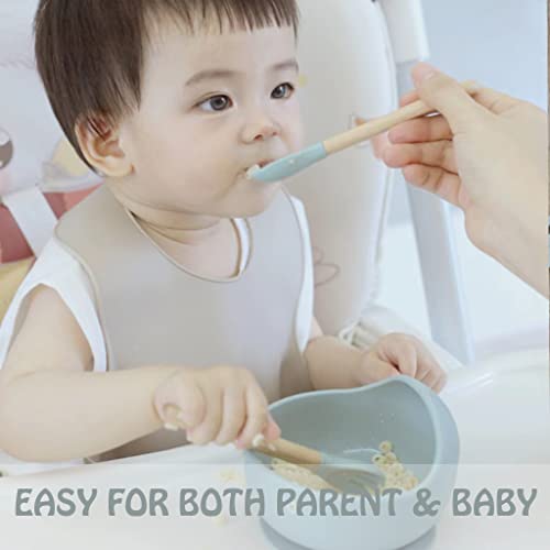 Комплект силиконови детски лъжици и вилици Ginbear за Самостоятелно хранене, Посуда за Хранене на деца от 6 месеца (Сиво/Синьо)