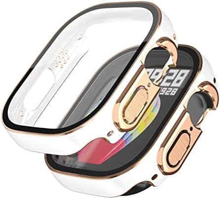 MAALYA за Apple Watch Ultra 49 мм и Защитно фолио за екран на смарт часа PC Glass + калъф Броня Закалени Аксесоари iwatch Серията Ultra 49 мм (Цвят: rose gold, размер: Ultra 49 мм)