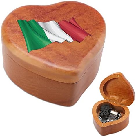 Флаг на Италия Дървена Музикална Ковчег Завийте във Формата На Сърце С Принтом Музикални Шкатулок Калъф за Валентин, Годишнина, Рожден