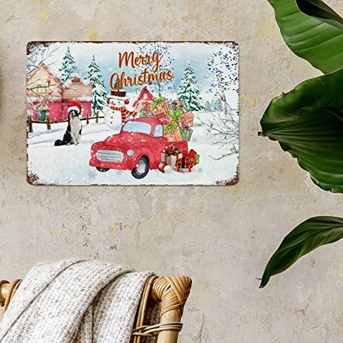 Алуминиеви Художествени Означения Зимен Ретро Червен Камион Снежен човек Метален Стенен Знак Весела Коледа Селска Къща зодия