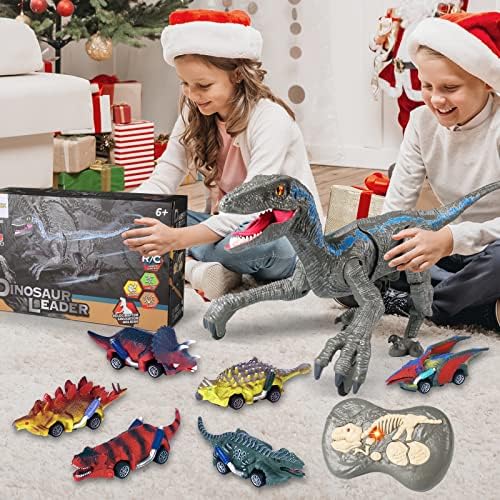 WESPREX Играчка-Динозавър с дистанционно управление, Велоцираптор за деца от 6 Откидывающимися динозавровыми Машини, Шагающий Робот-Динозавър