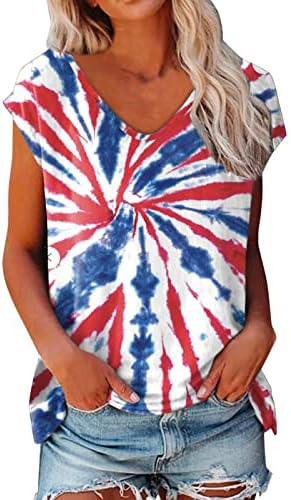 Облекло Тениска Дамски Блузи Без Ръкави с V Образно Деколте Спортен Топ С Принтом на Деня на Независимостта на Ежедневни Тениска Ризи за