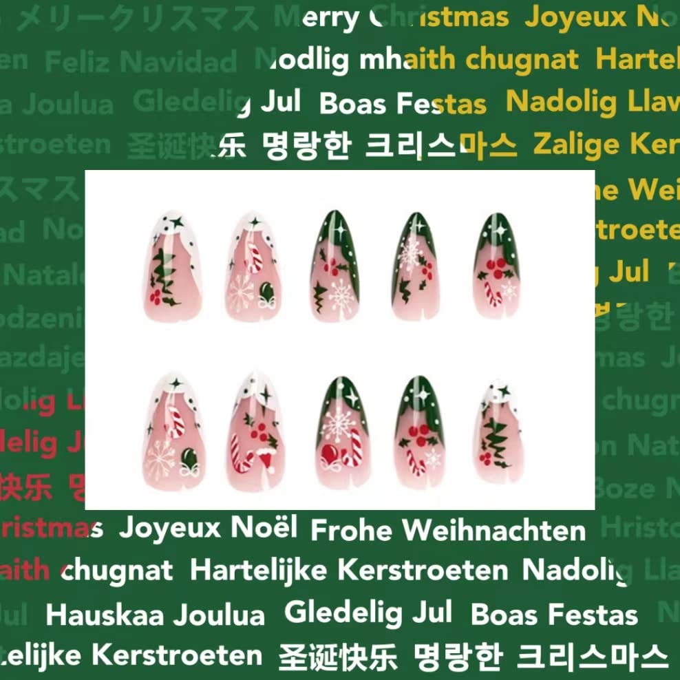 Коледен натиснете върху ноктите френски Привкус на върха на Въздушната нокти Розови нокти с бял френски върха на Лепило на
