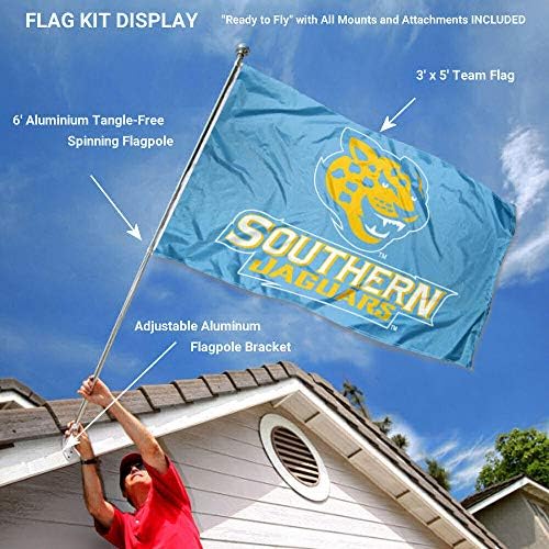Южни Ягуар Светло Син Флаг с Шестия и Държач Скоба Университетски Набор от