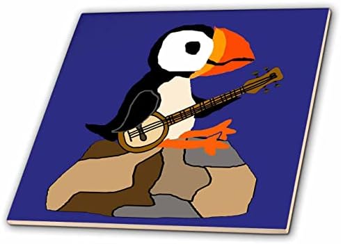 3dRose Забавна, сладка, готина птиченце-средиземноморски, която свири на банджо, примитивно изкуство - плочки (ct_351683_1)