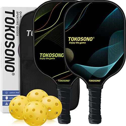 Лопатка за пиклбола TOKOSONO, Комплект от 2 плешки за пиклбола с Графитово-въглеродна повърхност, Лек Комплект за пиклбола с чанта
