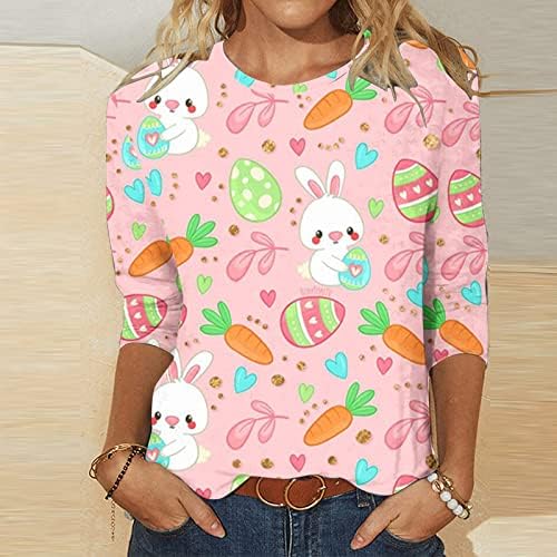 Дамски Великден Риза с 3/4 ръкав, Блузи с участието на Скъпите Яйца, Зайци и Графичен Принтом, Пролетно начинът, по който Ежедневна