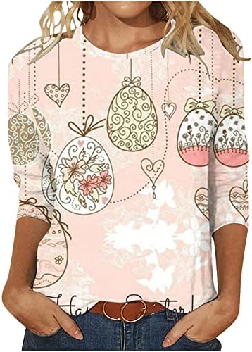 Дамски Великден Риза с 3/4 ръкав, Блузи с участието на Скъпите Яйца, Зайци и Графичен Принтом, Пролетно начинът, по който Ежедневна