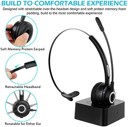 Bluetooth Слушалка Heroanky с микрофон, Bluetooth-Слушалка за шофьори на камиони с зареждащата основа за микрофон, Безжична Слушалка V5.0