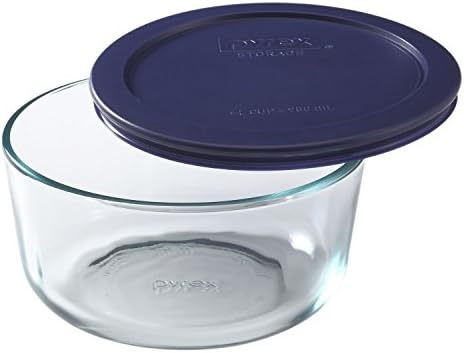 Кръгла стъклена чиния за съхранение на Огнеупорно на 4 чаша с тъмно-синя пластмасова капачка