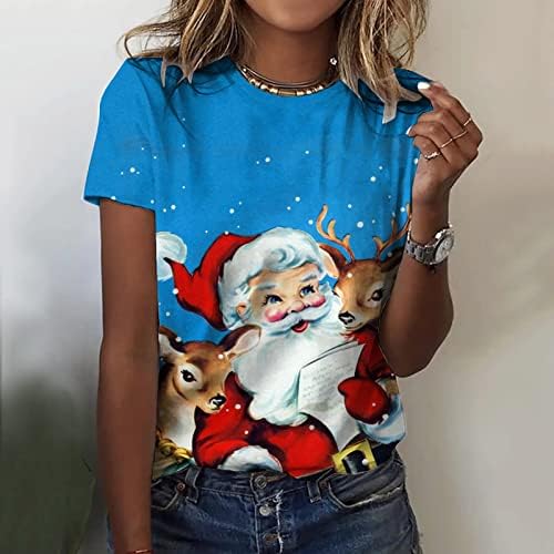 Xiloccer 2023 Коледна Тениска Оверсайз, Дамски Блузи за Всеки Ден От Коледа принтом И Кръгло деколте, Риза С Къс ръкав,