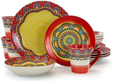 Комплект съдове за готвене Elama от Разноцветного Кръг на Гранитогрес с шарките на Мандали, 16 предмети, Червен