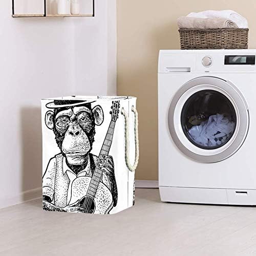 Начална Маймуна, Облечена в Шапката си и Риза, Държи на Китара 300D Оксфорд PVC, Водоустойчив Кошница за Дрехи, Голяма Кошница
