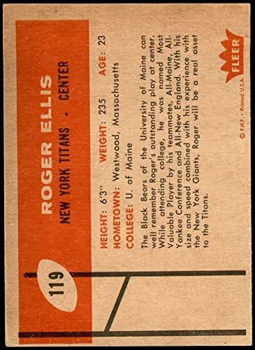 1960 Fleur # 119 Роджър Елис Ню Йорк Титанс (Джетс) (Футболна карта) ТНА Титанс (Джетс)