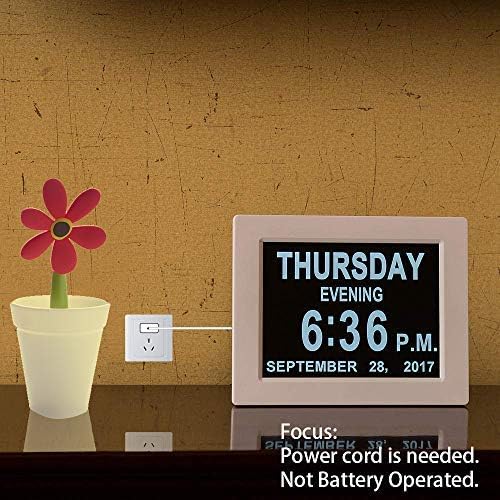 JALL 【Обновен】 Дигитален Календар-будилник Дневните часове -8-инчов дисплей с голям екран, am, pm, 5 аларми, за особено големи хора