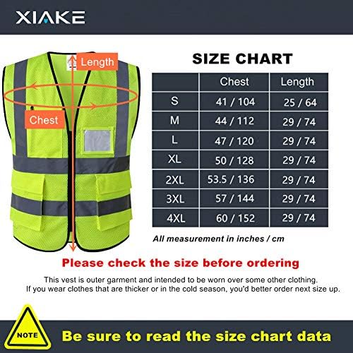 Отразяваща жилетка за безопасност XIAKE Hi Vis, с джобове и цип за мъже и жени, отговарящо на стандарта ANSI /ISEA