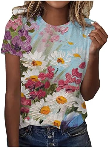 Летни Потници за Елегантни жени, Елегантни Ежедневни Ризи-туники с къс ръкав и кръгло деколте, Дамски тениски с изображение, 2023,