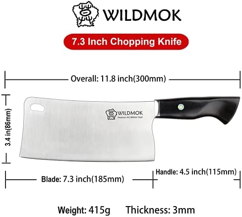 Нож за рязане на месо WILDMOK, 7,3-Инчов Нож за рязане на месо, Утолщенное Нож за раздробяване на кости, неръждаема стомана 9Cr18Mov с