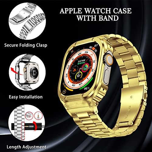 AmzКаишка за Apple Watch от неръждаема стомана с калъф е съвместим с Apple Watch Ultra 49 мм 8/7 (45 mm/41 мм) 6/5/4 / SE (44 мм /40