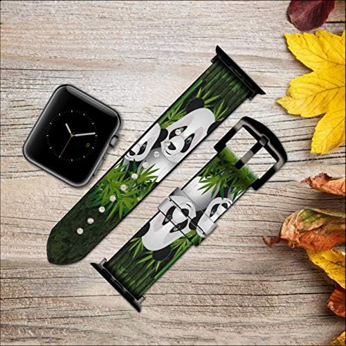 CA0320 Семейство Панда Бамбукови Гори Кожа и Силикон Смарт Часовник с Каишка за Apple Watch iWatch Размер 38 mm/40 mm/41 мм