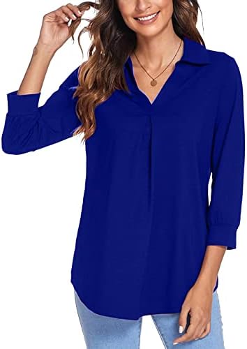 Дамски Блузи за Пролет и лято 2023, Тениска с V-образно деколте и с 3/4 ръкав, Есенна Однотонная Блуза, Блузи, Hoody