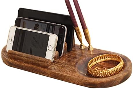 Дървена Докинг станция за мъже - Зарядно устройство за телефони с Притежателя на химикалки, Безплатен Поставка Вътре в кутията