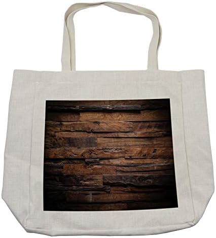 Пазарска чанта от шоколад Ambesonne, Изображение Груба Текстура, Тъмно дърво, Дограма от масивно дърво в селски теми, Дългогодишна