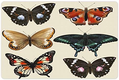 Foldout Ретро-подложка за домашни за храна и вода, Многоцветен Старомодна Принт под формата на Крила на пеперуда, Правоъгълна