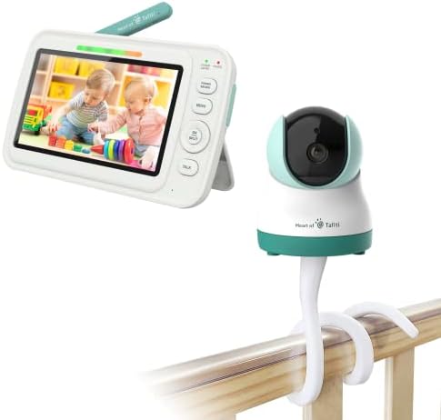 Видеоняня Heart of Tafiti Baby 5 с резолюция 720P HD, разделен екран с четири екрана, канче, зумирование, нощно виждане, Без Wi-Fi, ниска EMF, дълго време на автономна работа; Гъвкаво ?