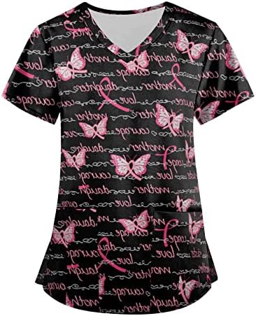 NOKMOPO / Модни Дамски Тениски с V-образно деколте, Къс ръкав и джобове, Върхове с Принтом, Ризи Големи Размери