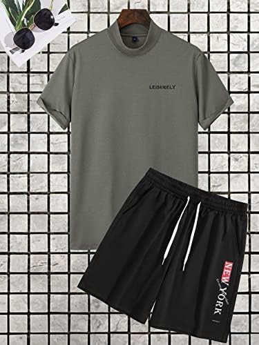 FIOXA / Мъжки облекла от две части, риза с имитация на шията с писмото принтом и спортни шорти (Цвят: многоцветен, Размер: Голям)