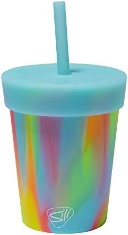 Silipint: Силиконови Детски Чаши с соломинкой на 8 унции: 2 опаковки - Sugar Rush & Aqua -Нечупливи чаши, Запечатани на кутията, Сезонни цветове