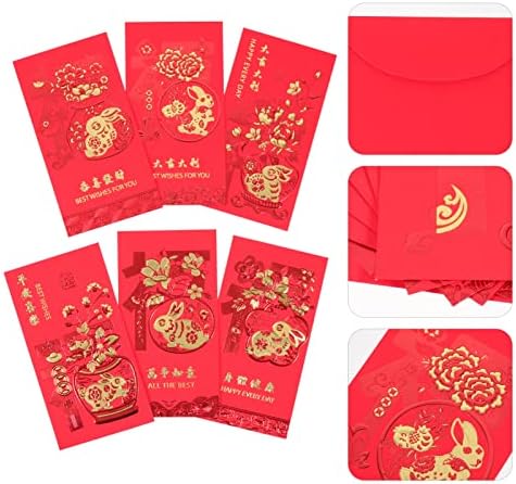 Паричен плик PRETYZOOM, китайски Класически Червени пликове: 60 бр., пликове Година на Заека, китайски Коледен Държач за пари, Червени Пакети,