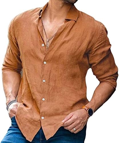 Maiyifu-GJ / Мъжки Обикновена тениска с дълъг ръкав, Ежедневни Памучни Плажни Ризи с Копчета, Обикновена Лятна Блуза С