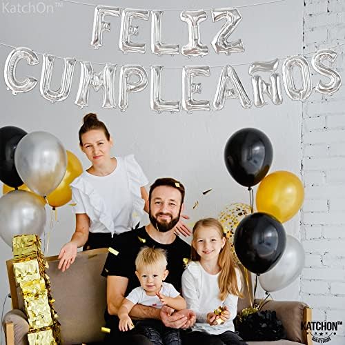 Катчон, Сребърен Банер от балони Feliz Cumpleanos - 16 инча | Silver Банер Feliz Cumpleanos за бижута Feliz Cumpleanos | Майларовые Букви от Балони честит рожден Ден на испанските украса за рожд