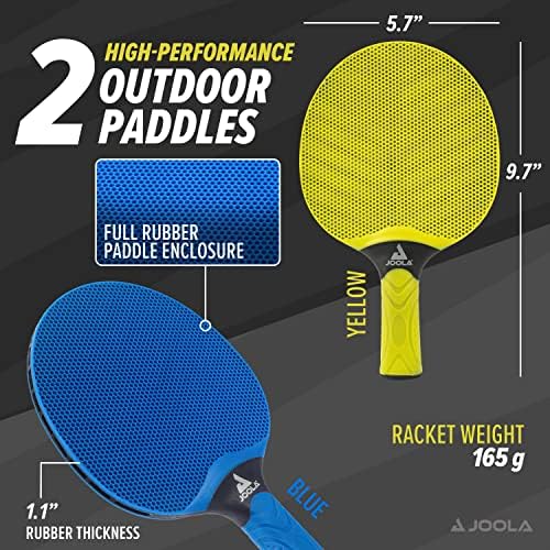 Комплект за тенис на маса JOOLA Vivid на открито - 2 лопатка за пинг-понг на открито, 3 топчета за пинг-понг на открито, на 1 чанта за рамото - Влагозащитен набор от плешки за
