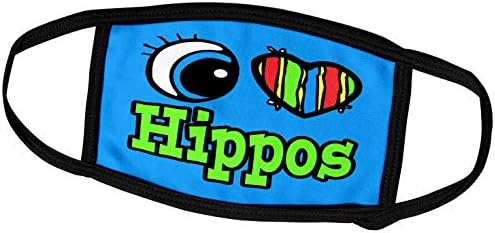 3dRose Bright Eye Сърце I Love Хипопотами - Обложки за лице (fc_106166_1)