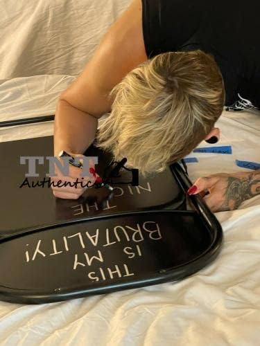 Стоманен стол с автограф на Рея Рипли и двойна надпис WWE RAW NXT JSA Witness COA COA - Борцовские картички с автограф