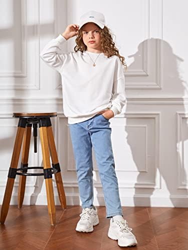 Модни блузи и жилетки LEWGEL за момичета, пуловер с открити рамене със слоган и анимационни графики за момичета (Цвят: бял, размер: 8Y)
