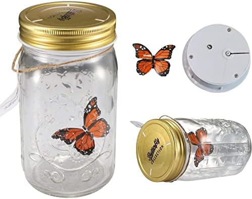 Колекция от пеперуди в Банката, Движеща Банка с Пеперуди, Романтична Стъклена Украса с Led подсветка Анимирани пеперуди в банка