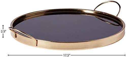 Модерен Декоративен Кръгъл Метален Сервировочный Тава Brand – Нит с дръжки, 17,5 инча, черно злато
