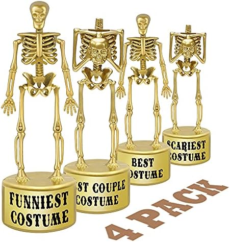 ORIENTAL CHERRY Аксесоари за парти в чест на Хелоуин - Златен Най-добър костюм С виртуален скелет, Трофеи за участие в конкурс за деца и възрастни, Награди - 4 опаковки
