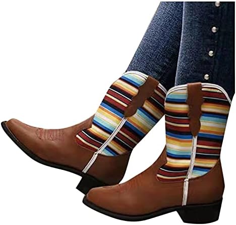 Дамски обувки на танкетке, Оръфан ботуши, Каубойски ботуши със Средна дължина, Модерни Ежедневни Дамски обувки в западен стил, Дамски обувки до средата на Прасците,