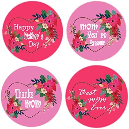 Прекрасни етикети Ден на майката, 2-инчов етикети най-Добрата майка в света с цветя, Подарък етикети със сърца, Етикети за опаковки, пликове, Картонени кутии, подаръц