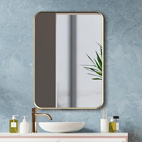 Правоъгълно Огледало Muzuli 20x30 см в Златна Рамка, Огледало, за Баня, за декора на стените, Подвешивается Хоризонтално или