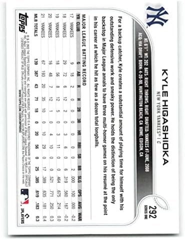 Бейзболна картичка 2022 Topps 292 Kayla Хигашиоки Ню Йорк Янкис Серия 1 МЕЙДЖЪР лийг бейзбол