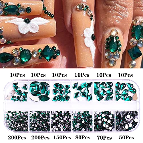 RODAKY Изумрудено-Зелени Кристали за нокти 810 бр. Кристали за нокти, Скъпоценни Камъни, Зелен Кристал, Кристали, с фиксирана